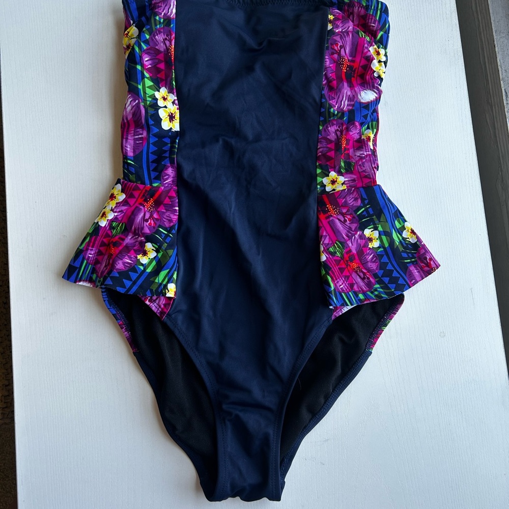 Navy + floral one piece